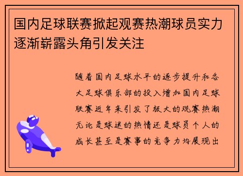 国内足球联赛掀起观赛热潮球员实力逐渐崭露头角引发关注